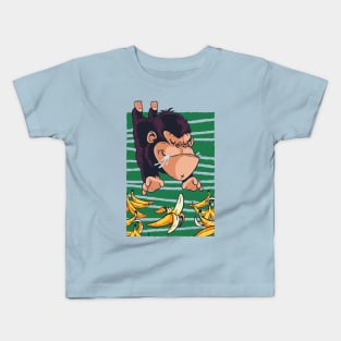 Cute Funny Monkey Eating Banana Artwork Kids T-Shirt